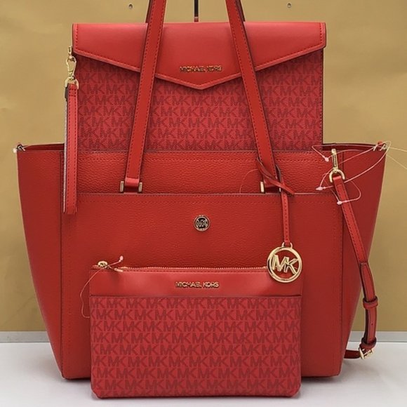 Michael Kors Maisie Large Pebbled Leather 3-in-1 Tote Bag Flame multi color - Picture 1 of 16